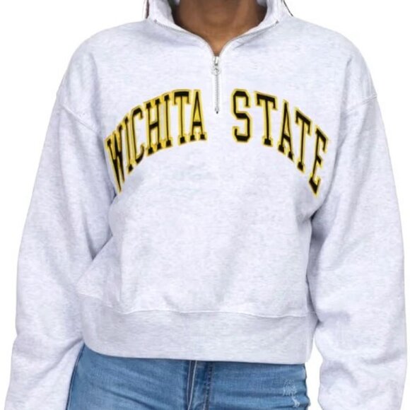 ZOOZATZ Wichita State Shockers Women's Ash Cropped Sport Fleece Qtr Zip SZ XS - Picture 3 of 5